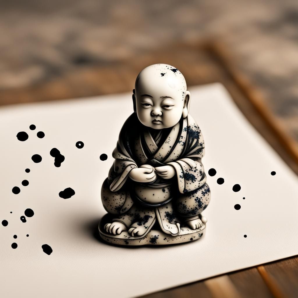 Ink Splatter Netsuke: Japanese Art Fusion