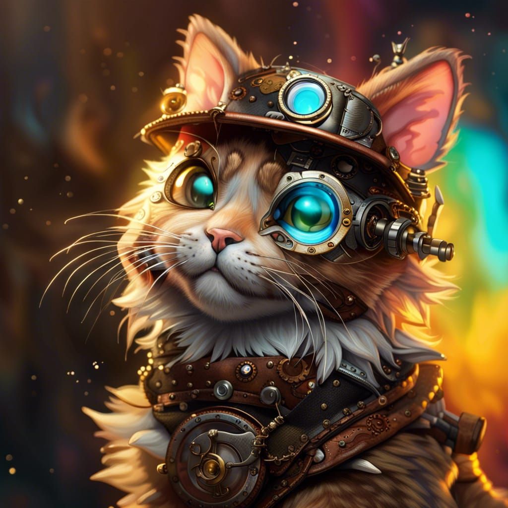 Hyperrealistic Steampunk Kitten Concept Art