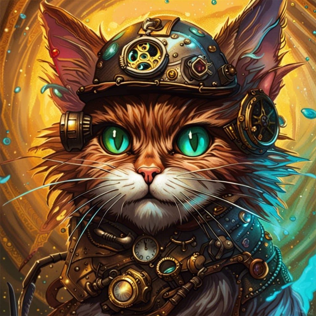 Hyperrealistic Steampunk Kitten in Splash Art Style