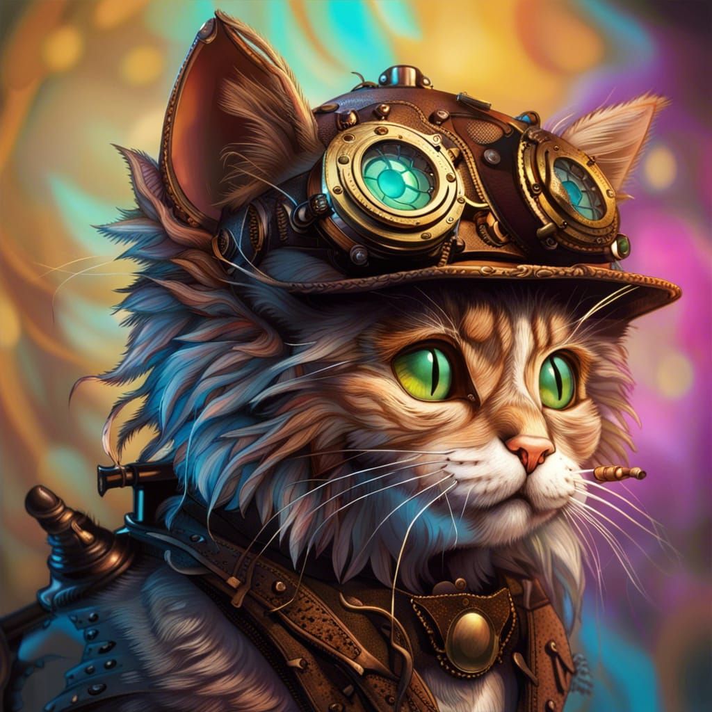 Hyperrealistic Steampunk Kitten Concept Art