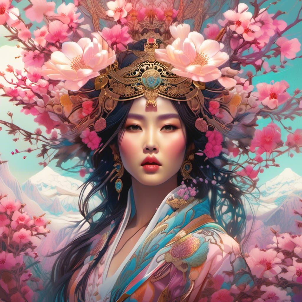 A Beautiful Asian Women in a Spring Fantasy World, Portrait