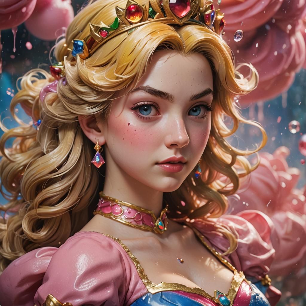 Hyperrealistic Princess Peach Splash Art Portrait