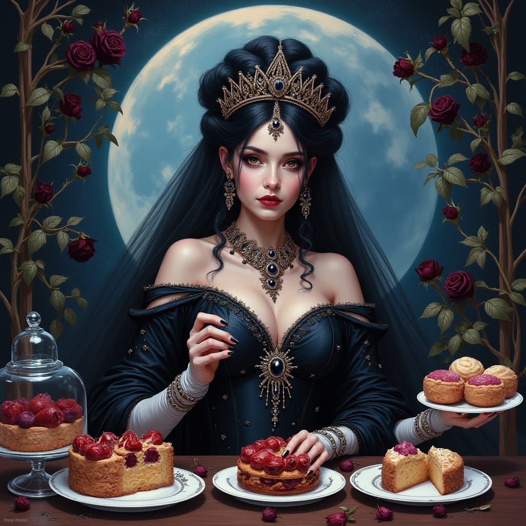 Queen Presides Over Surreal Moonlit Patisserie in Dark Fanta...