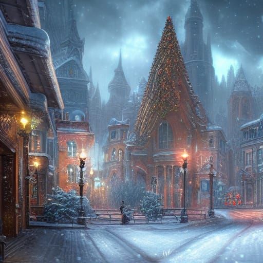 Snowy Christmas in the Big City: Matte Painting