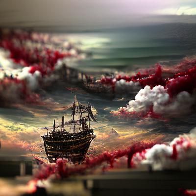 Pirate Ship Sails on Sea of Blood: Matte Painting