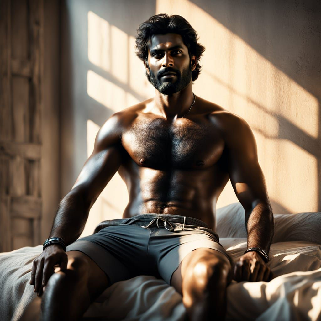 Rugged South Indian Man Relaxing in Hyper-Realistic Portrait