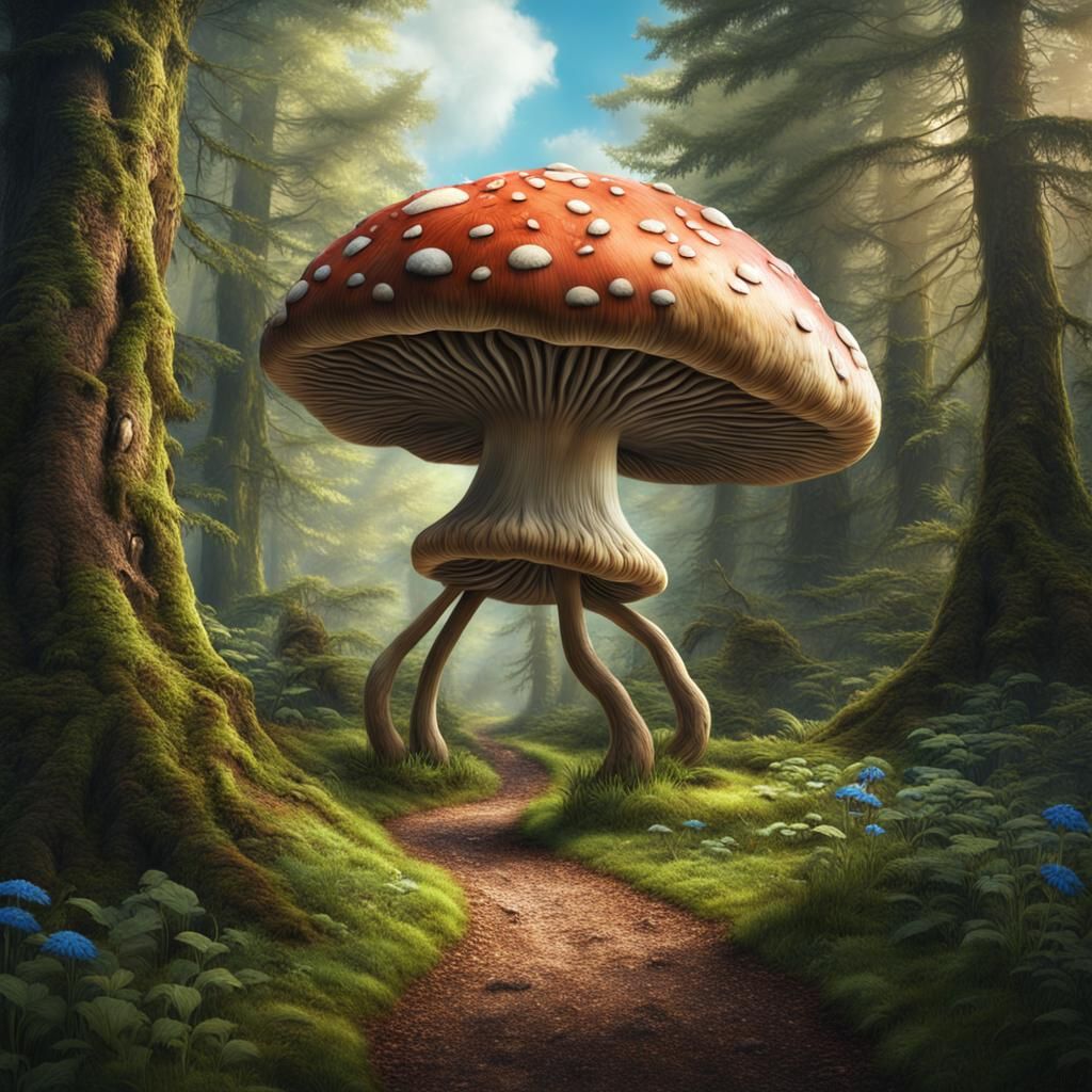 Walking Mushroom in Forest: Digital Matte Painting