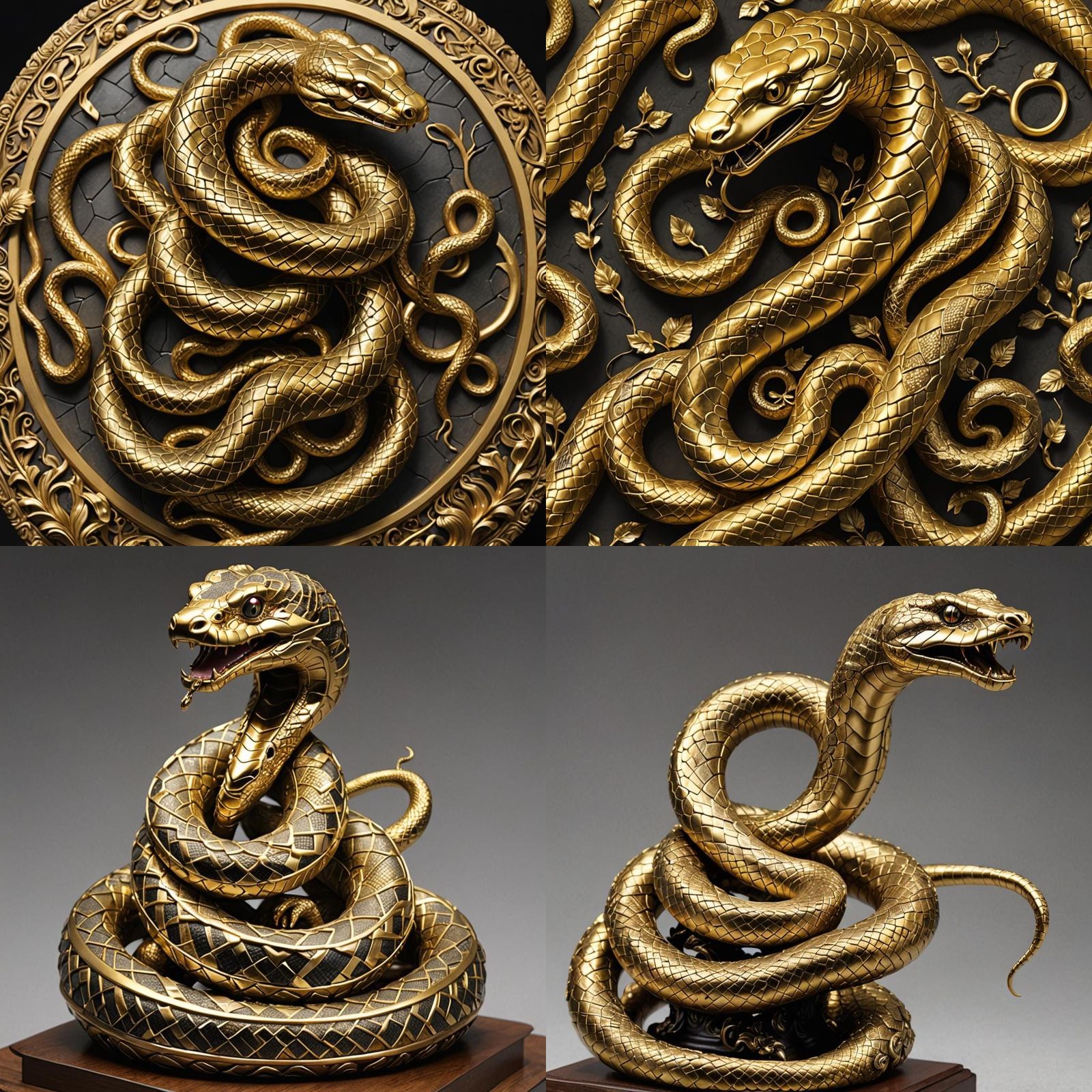 Statue of a golden snake, awe inspiring, highly detailed