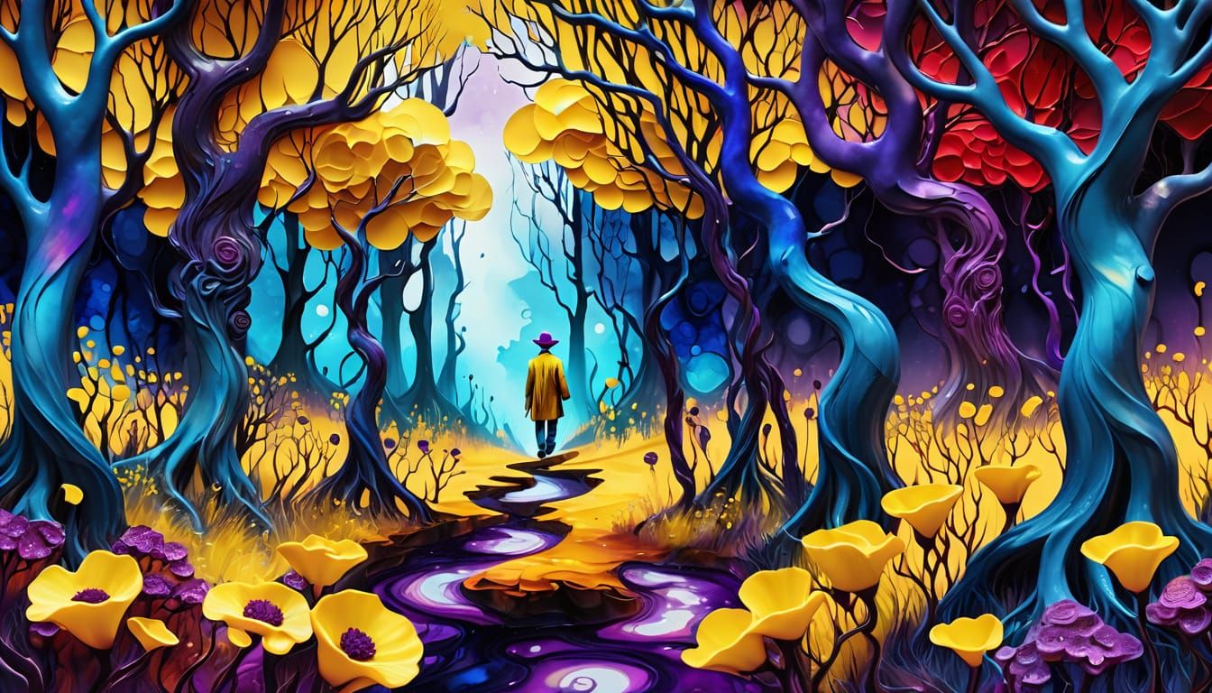 Surreal Forest Walker in Alcohol Ink Style