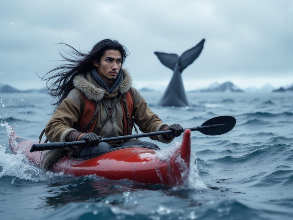 Arctic Kayaker Navigates Whale Encounter in Hyperrealistic S...