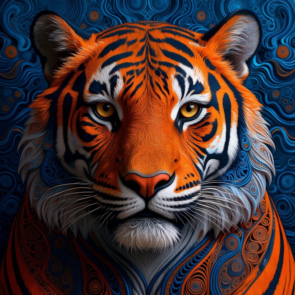 Powerful Tiger Face in Complementary Colors