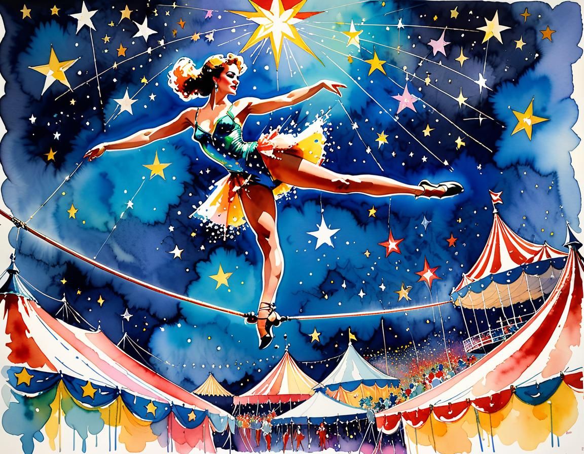 Funambulist Balances on Tightrope in Big Top