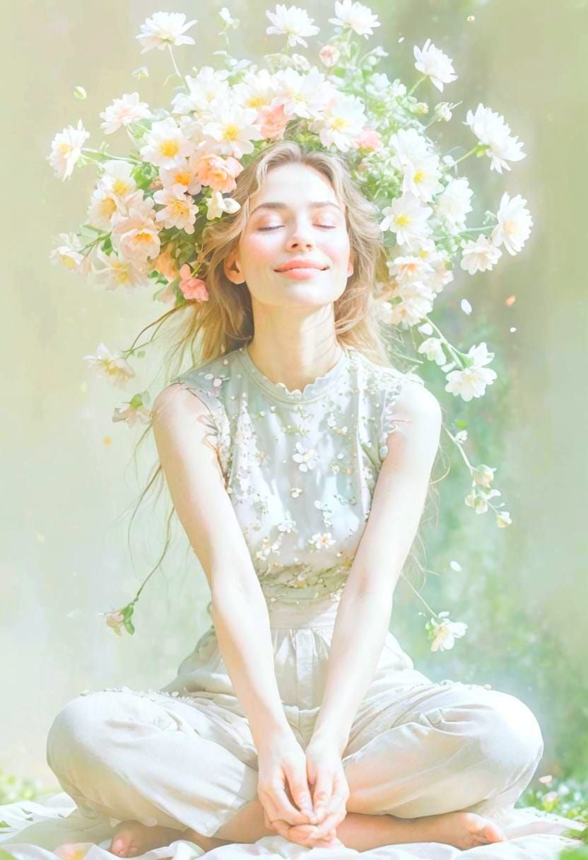 Girl Surrounded by Flowers Dreams of Wonderful Life