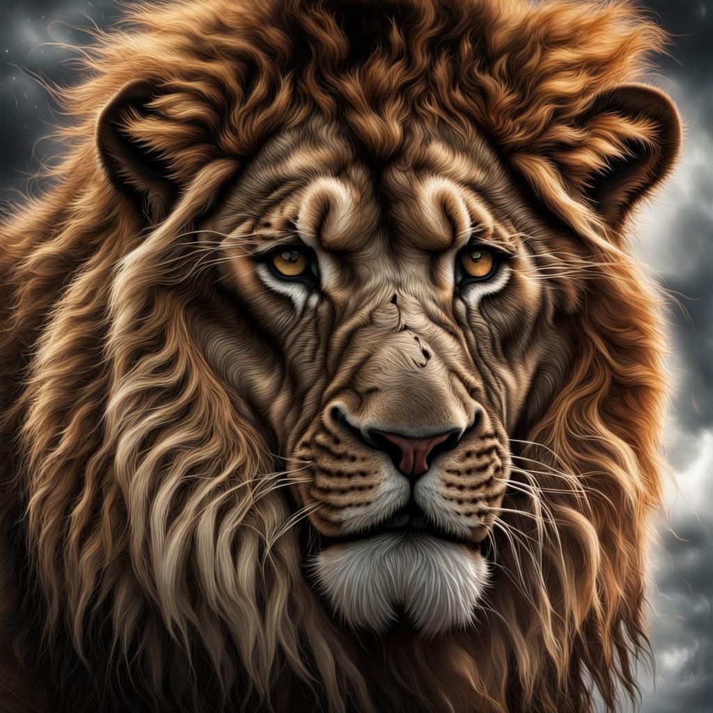 Hyperrealistic Photo of a Lion Sneezing