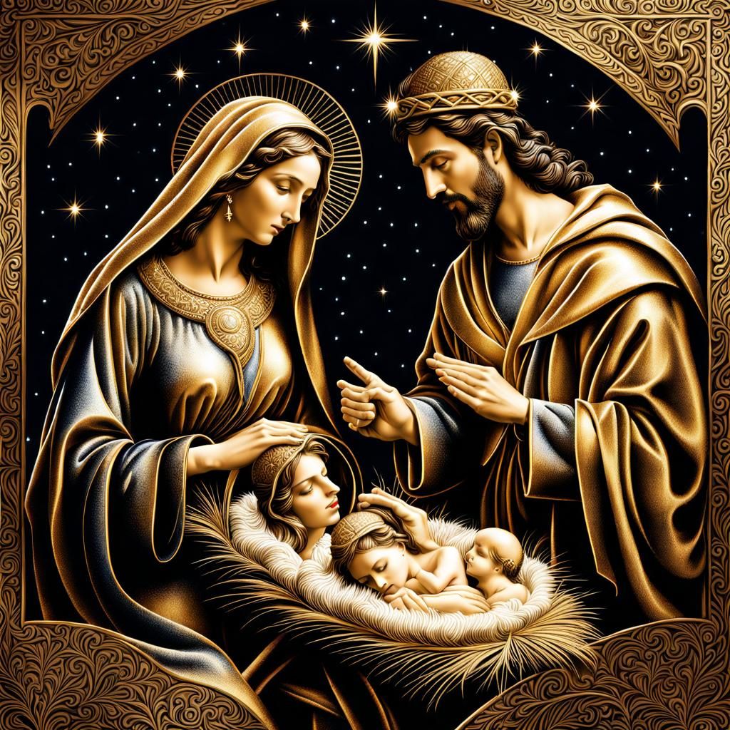 Mary, Joseph and Jesus: Nativity Scene in Mixed Media