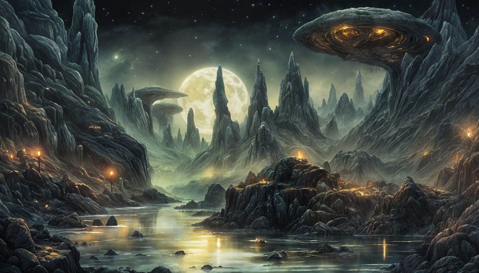 Mysterious Alien Watercolor Nightscapes in Vibrant Colors