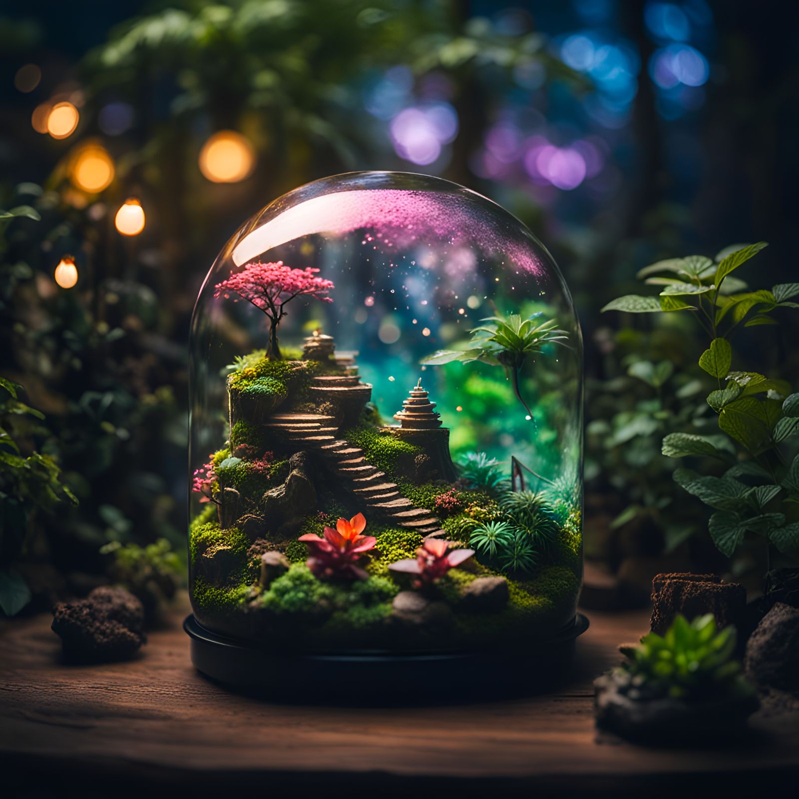 Ethereal Jungle Terrarium with Cosmic Aurora