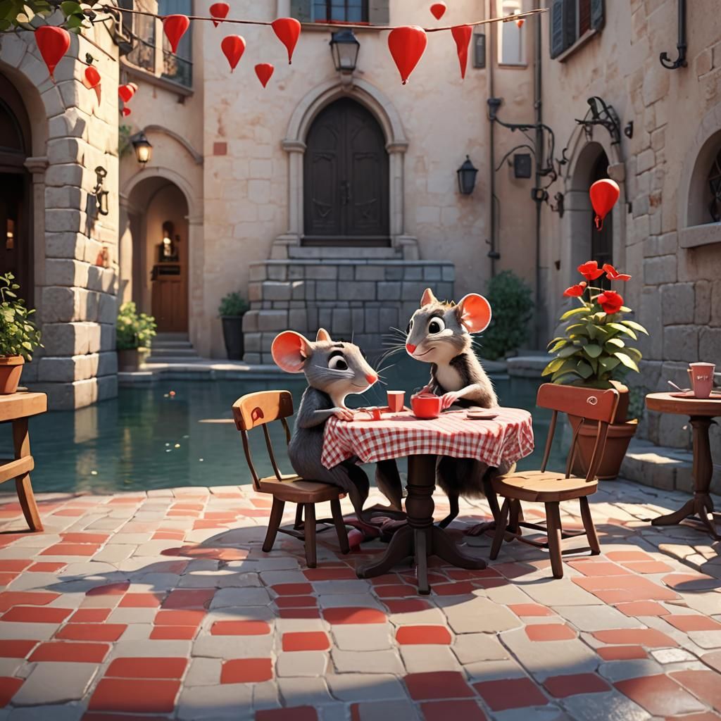Romantic Mouse Couple Dinner in Mouse City