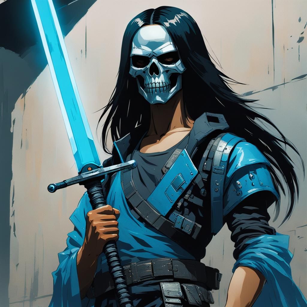 Cyberpunk Child Warrior with Glowing Sword