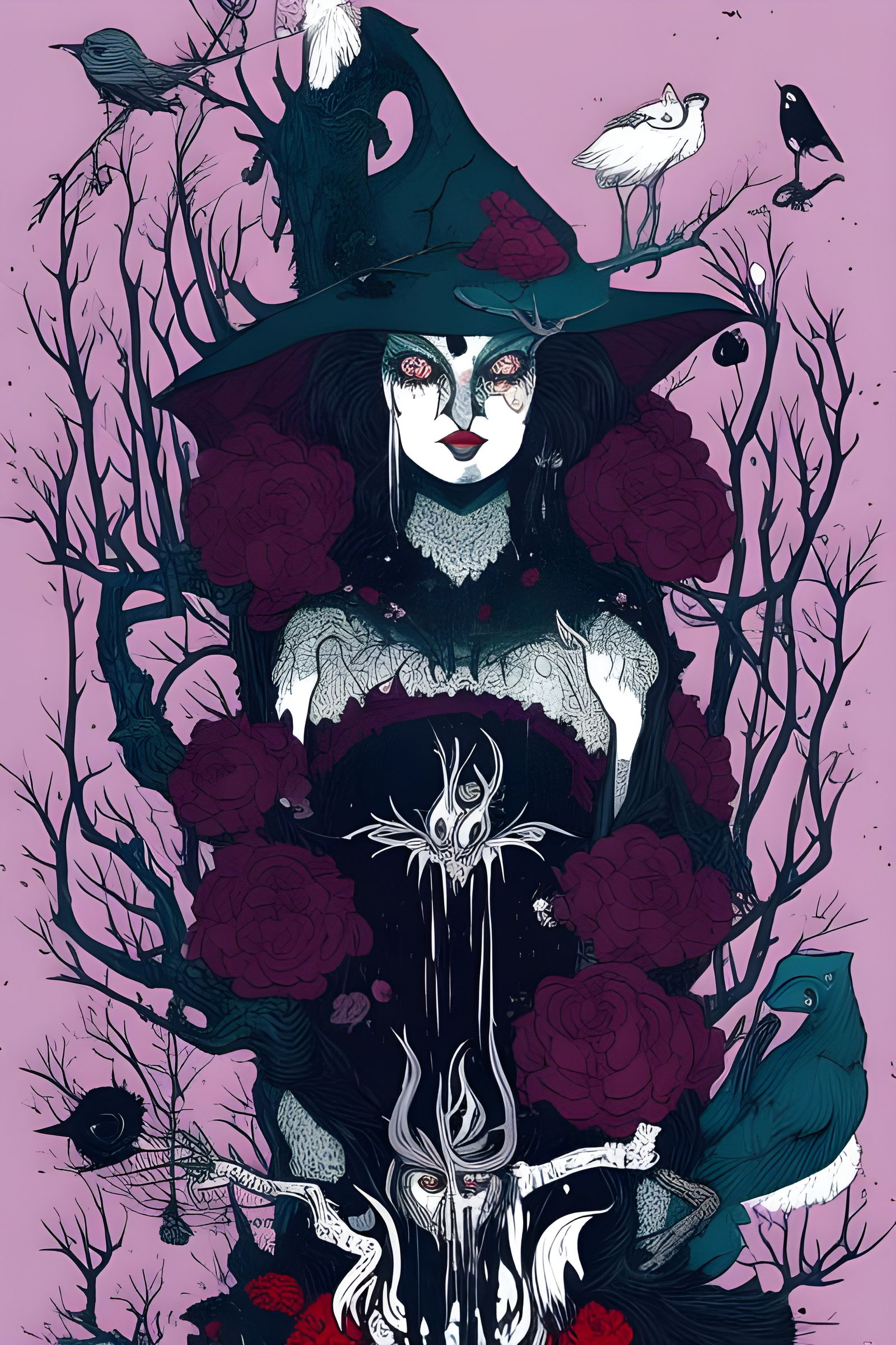 Evil Forest Witch Portrait in Horror Art Style