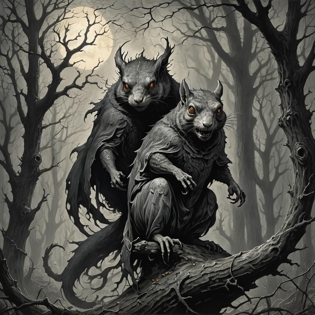 Ghostly Squirrel in Horror Style of Doré and Rutkowski