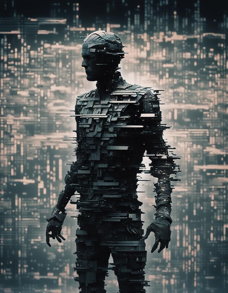 Apocalyptic Humanoid Glitch Art in Cyberpunk Style