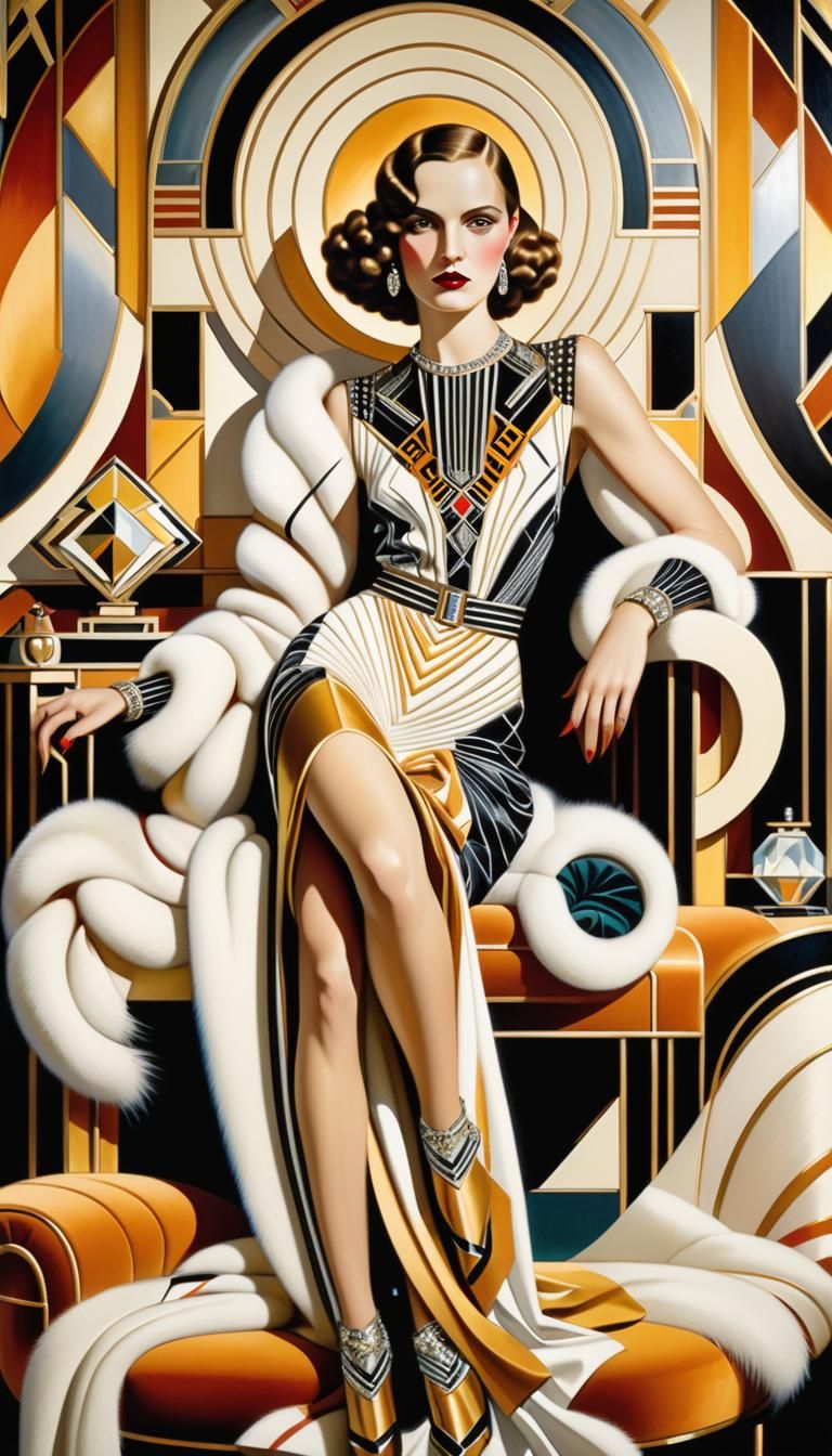 Art Deco Woman Portrait with Bioluminescent Accents