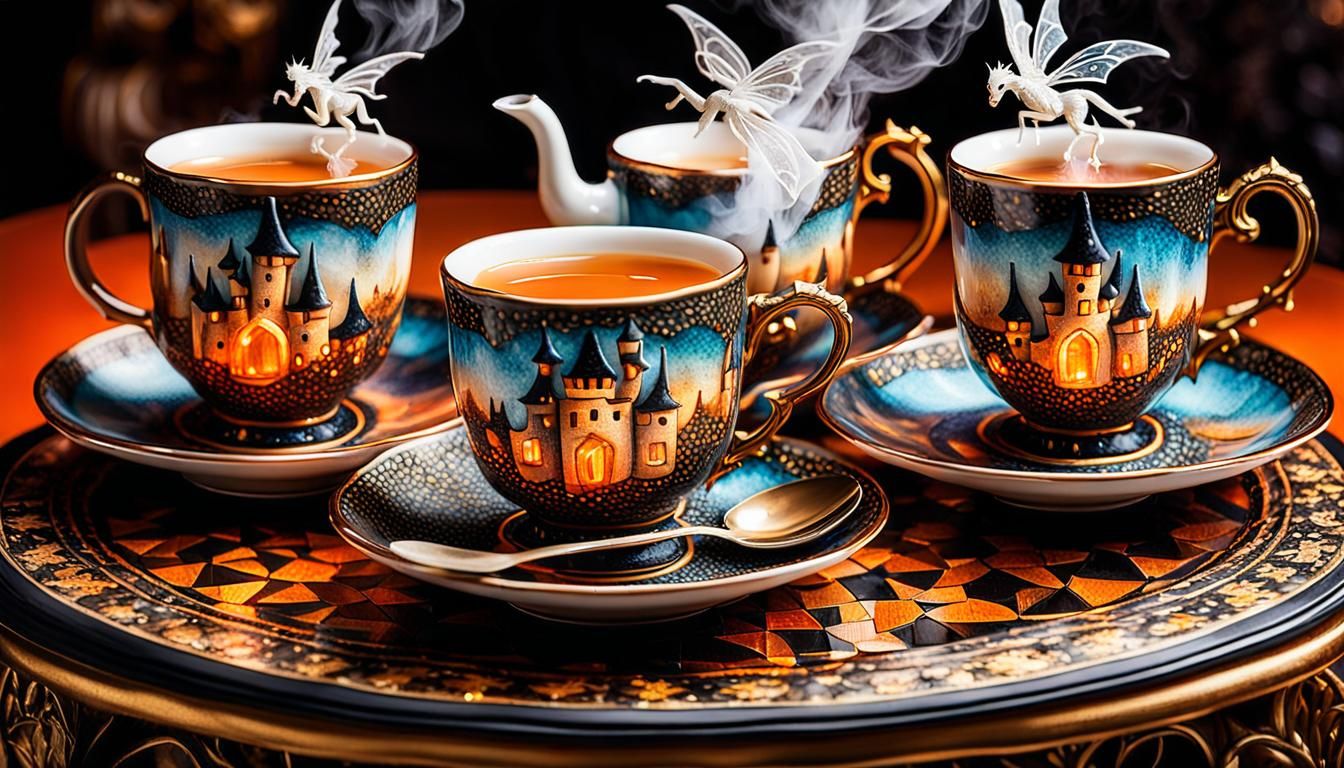 Halloween Fairies and Dragons in Teacups