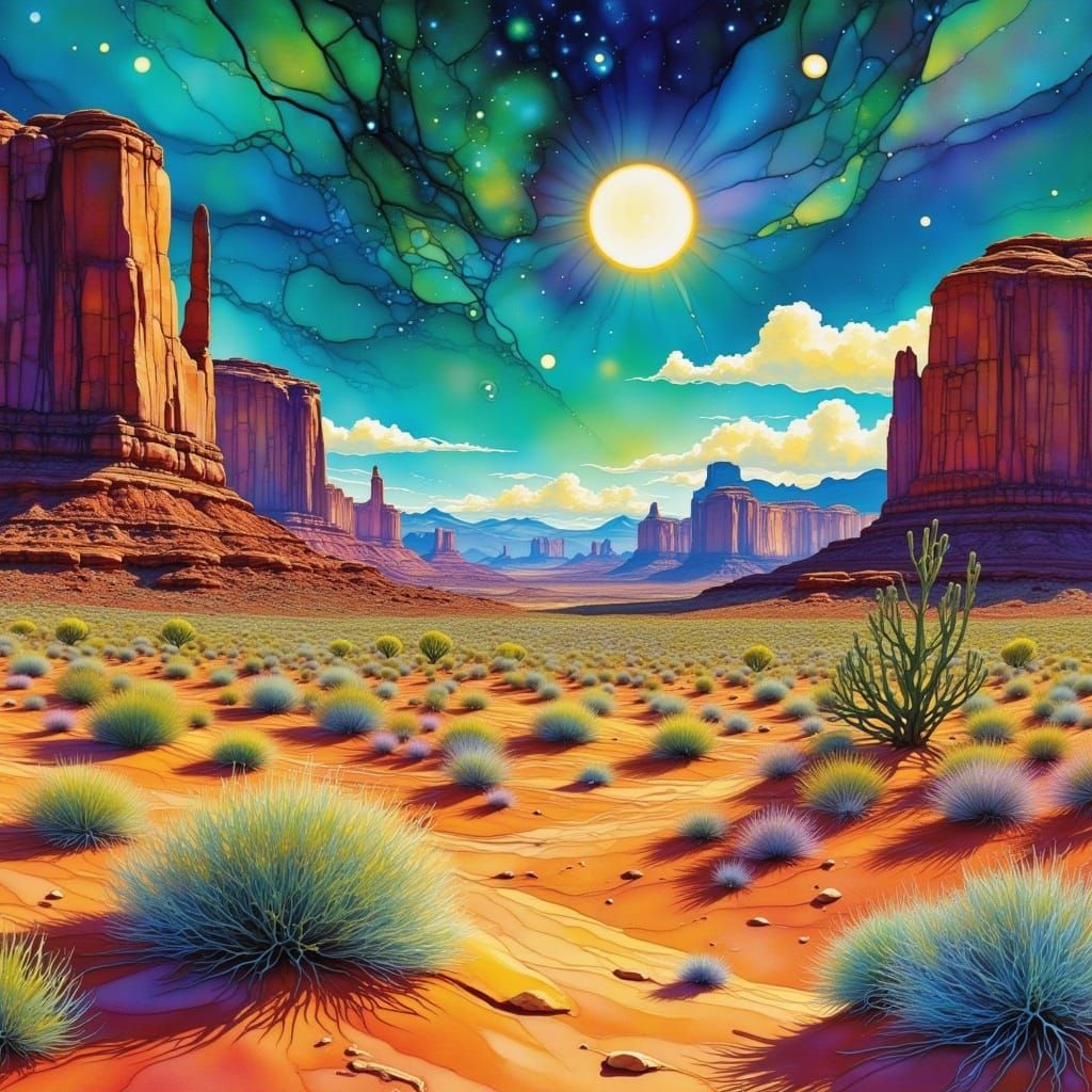 Surreal Desert Landscape with Turquoise Skies