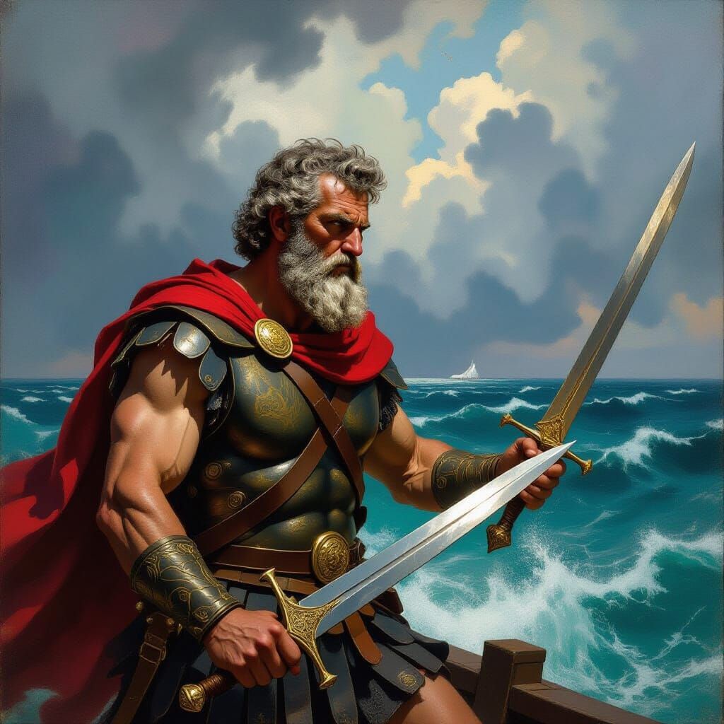 Odysseus's Epic Journey in Classical Oil Painting Style