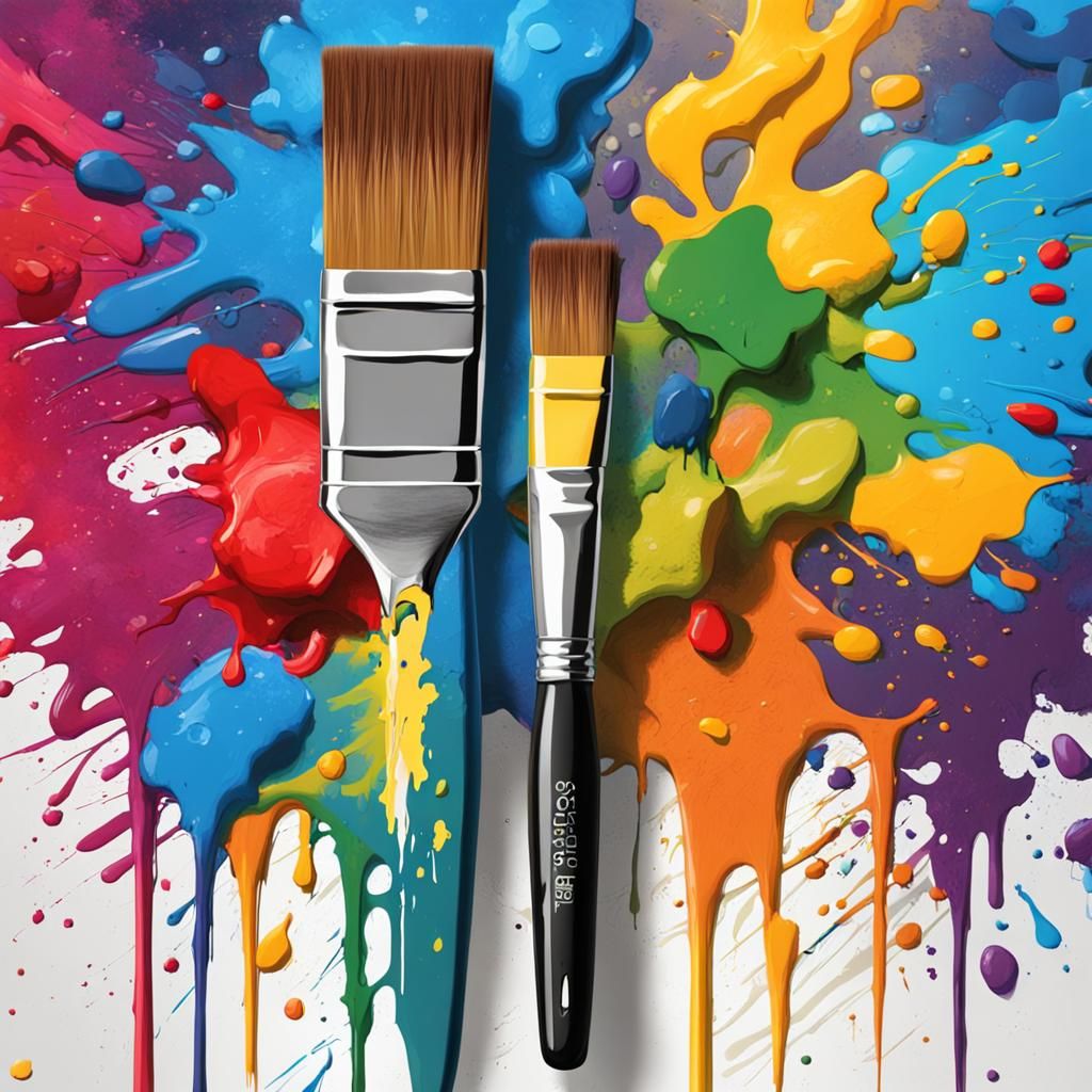 Paintbrush and Pencil in Graffiti Splash Art Style