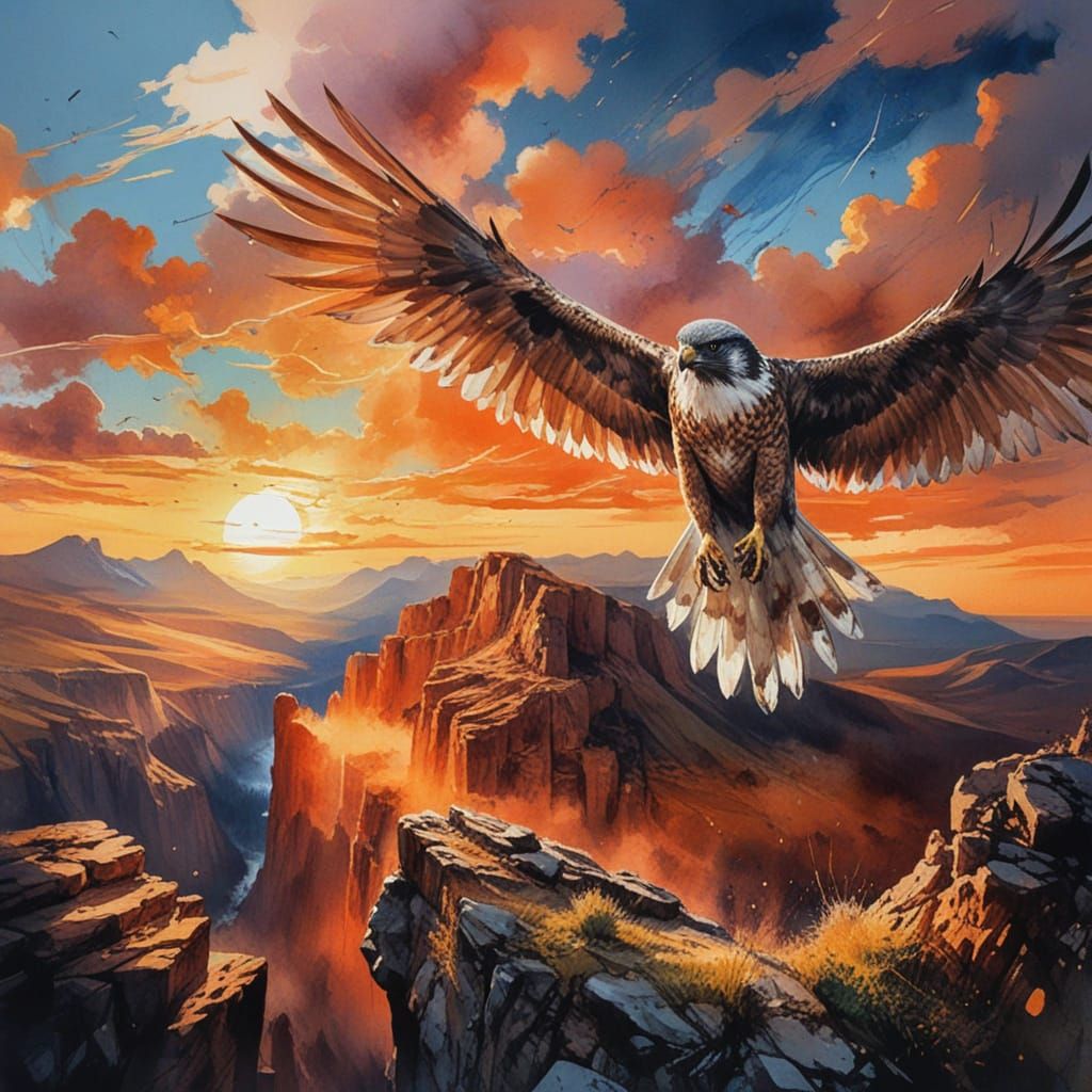 Fierce Falcon Soars Over Majestic Mountain Cliffs in Waterco...