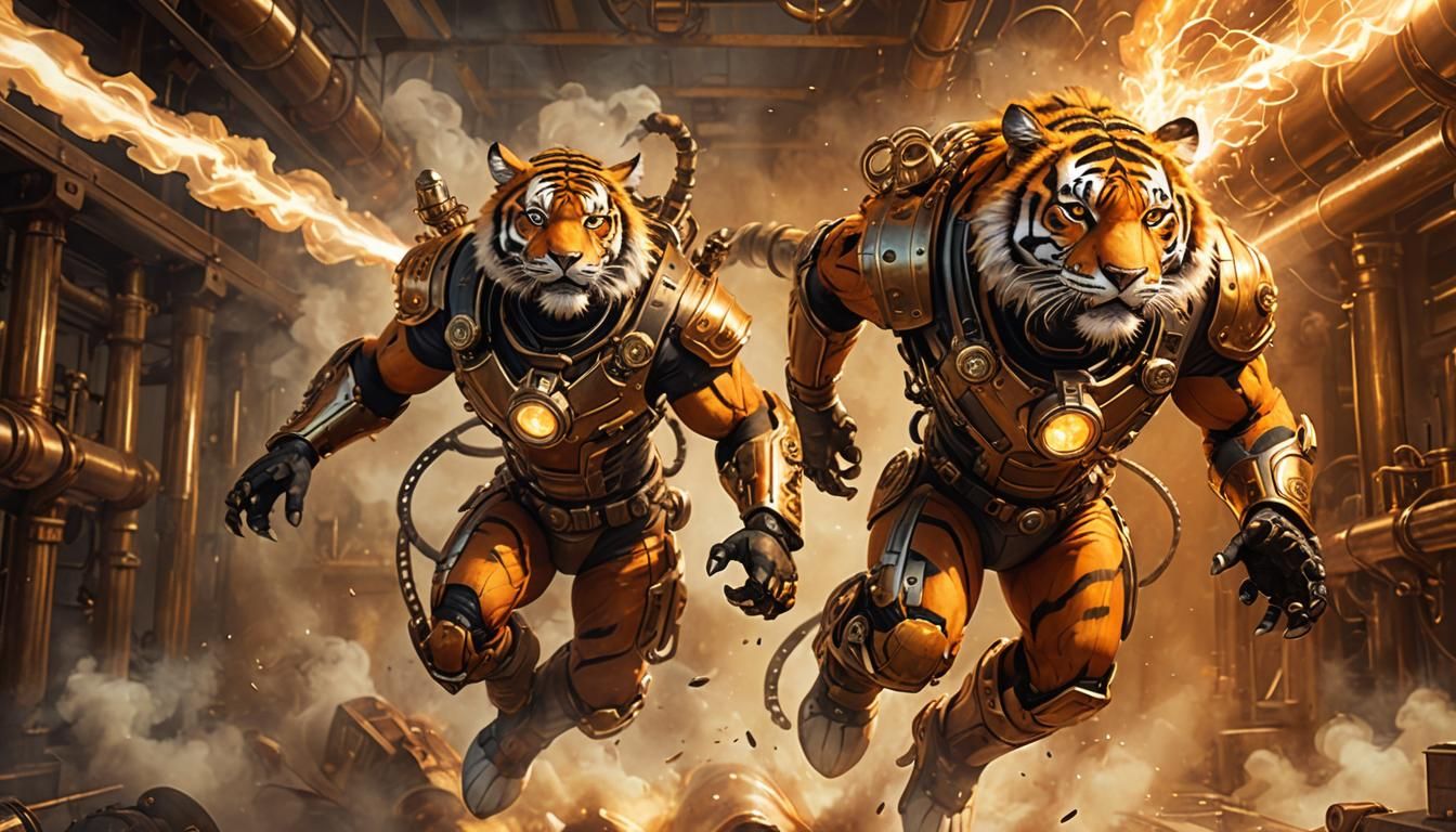 Steampunk Tiger Superhero with Supersonic Shockwave