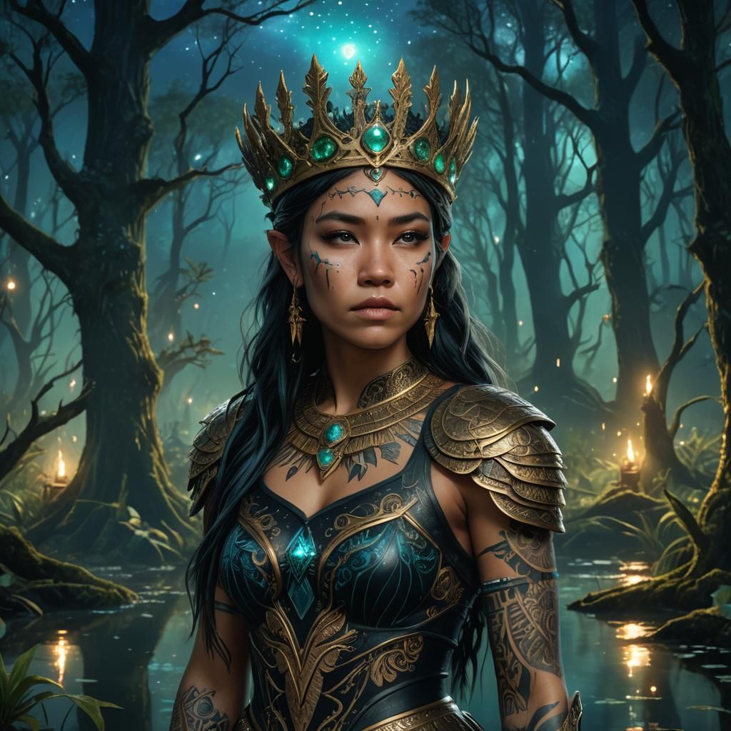 Ethereal Warrior Princess Under Glowing Starlight