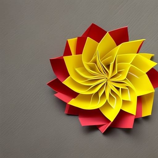 Vibrant Origami Spiral Swirl in Red and Yellow