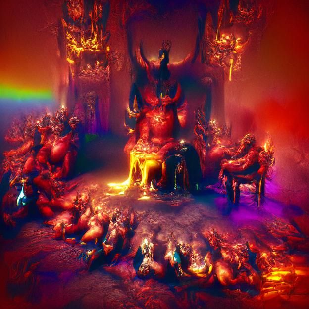Demons Kneeling Before a Powerful Lucifer