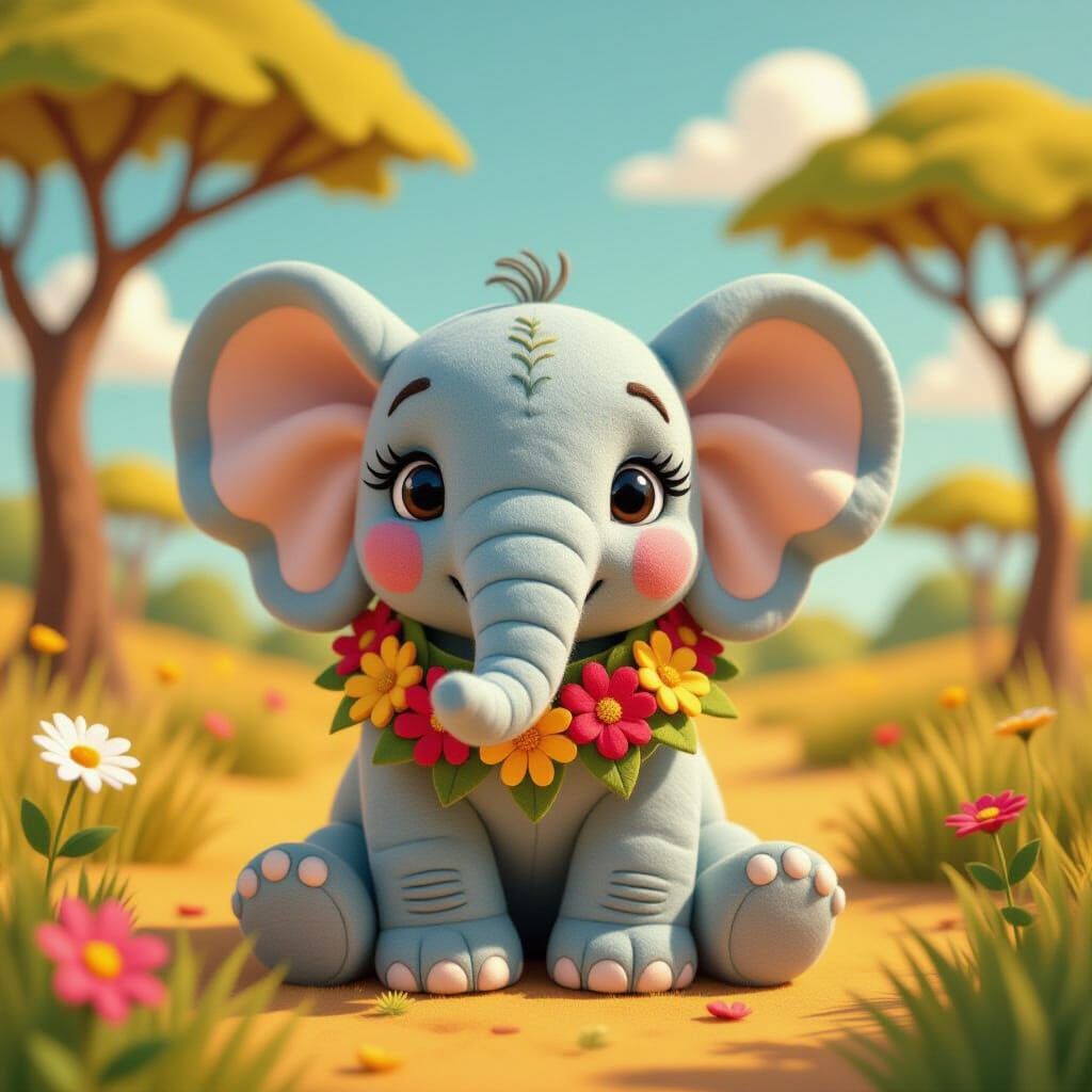 Adorable Felt Elephant on Sunny Safari