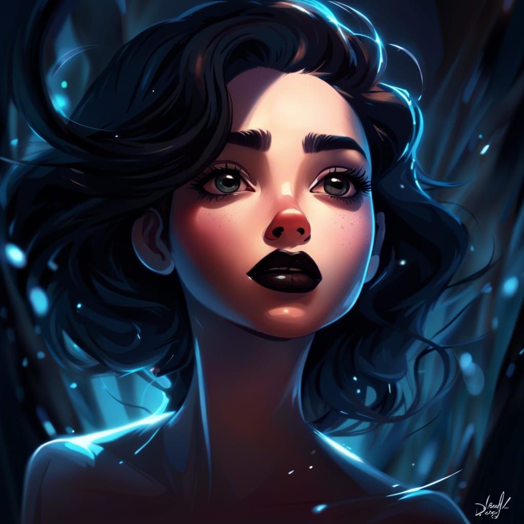 Animated Portrait of Girl with Black Lipstick