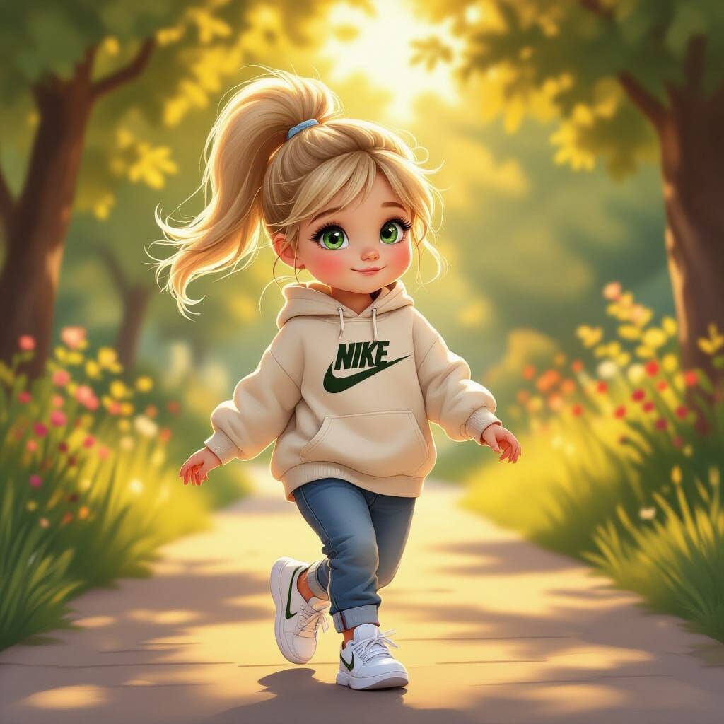 Young Girl in Nike Skipping in Golden Hour