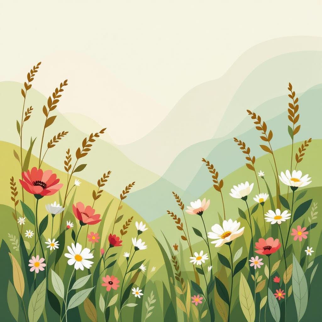 Abstract Nature Pattern of Grass and Flowers