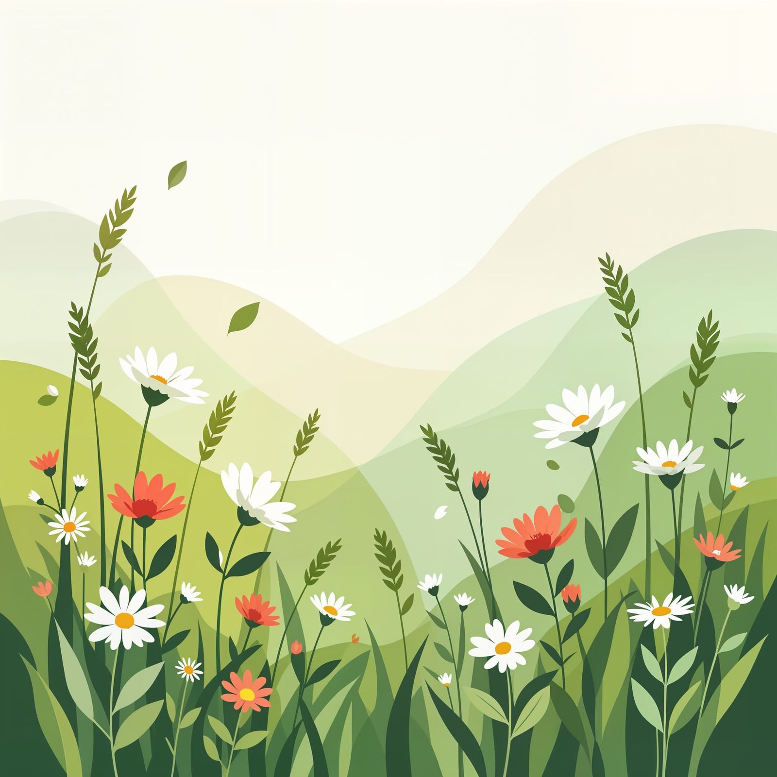 Abstract Nature Scene With Grass and Flowers