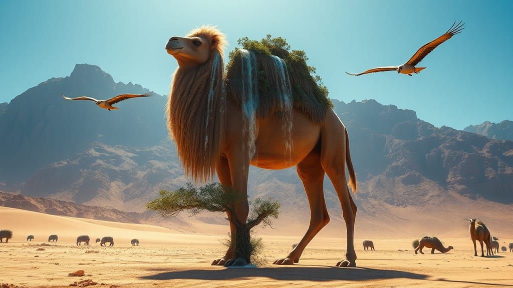A giant camel brings water