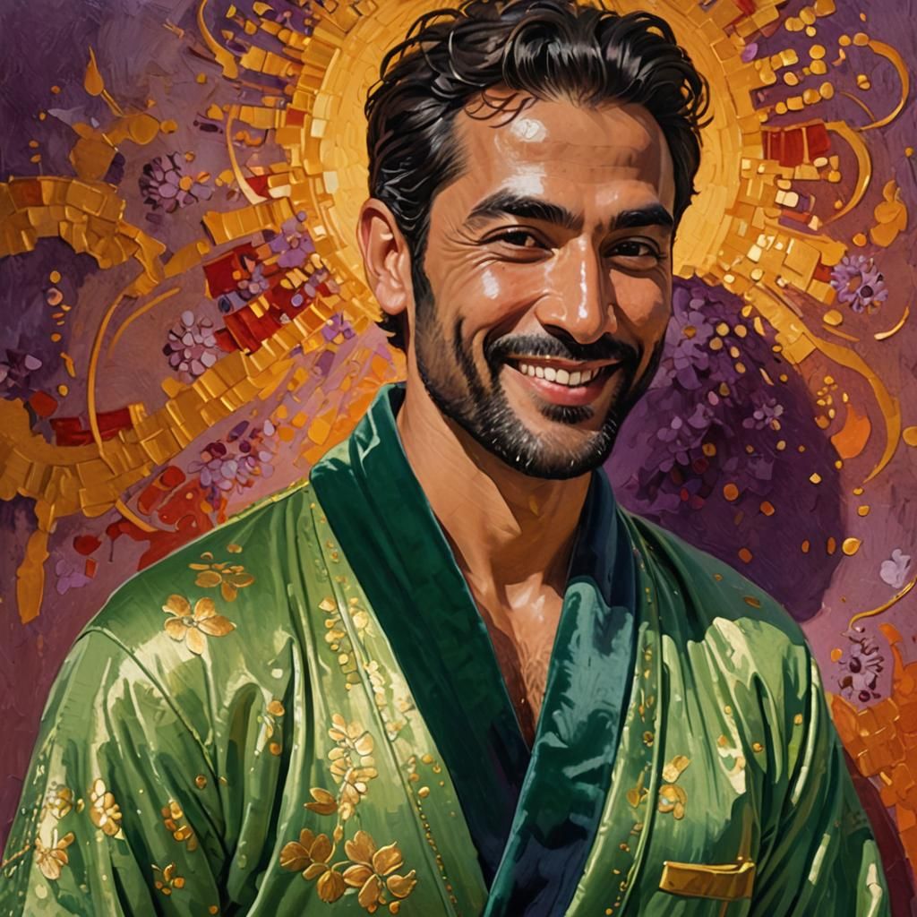 Smiling Man in Purple Robe: Impressionist Oil Painting