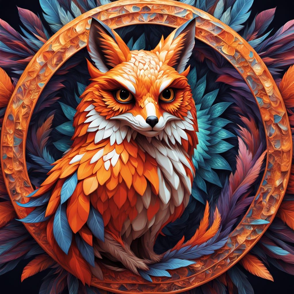Kaleidoscopic Fox-Owl-Dragon Emerges in Digital Art