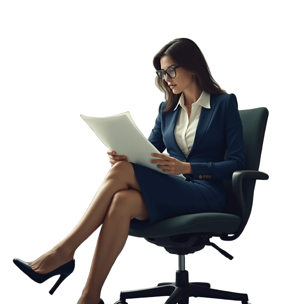 Businesswoman Reading File in Office Setting
