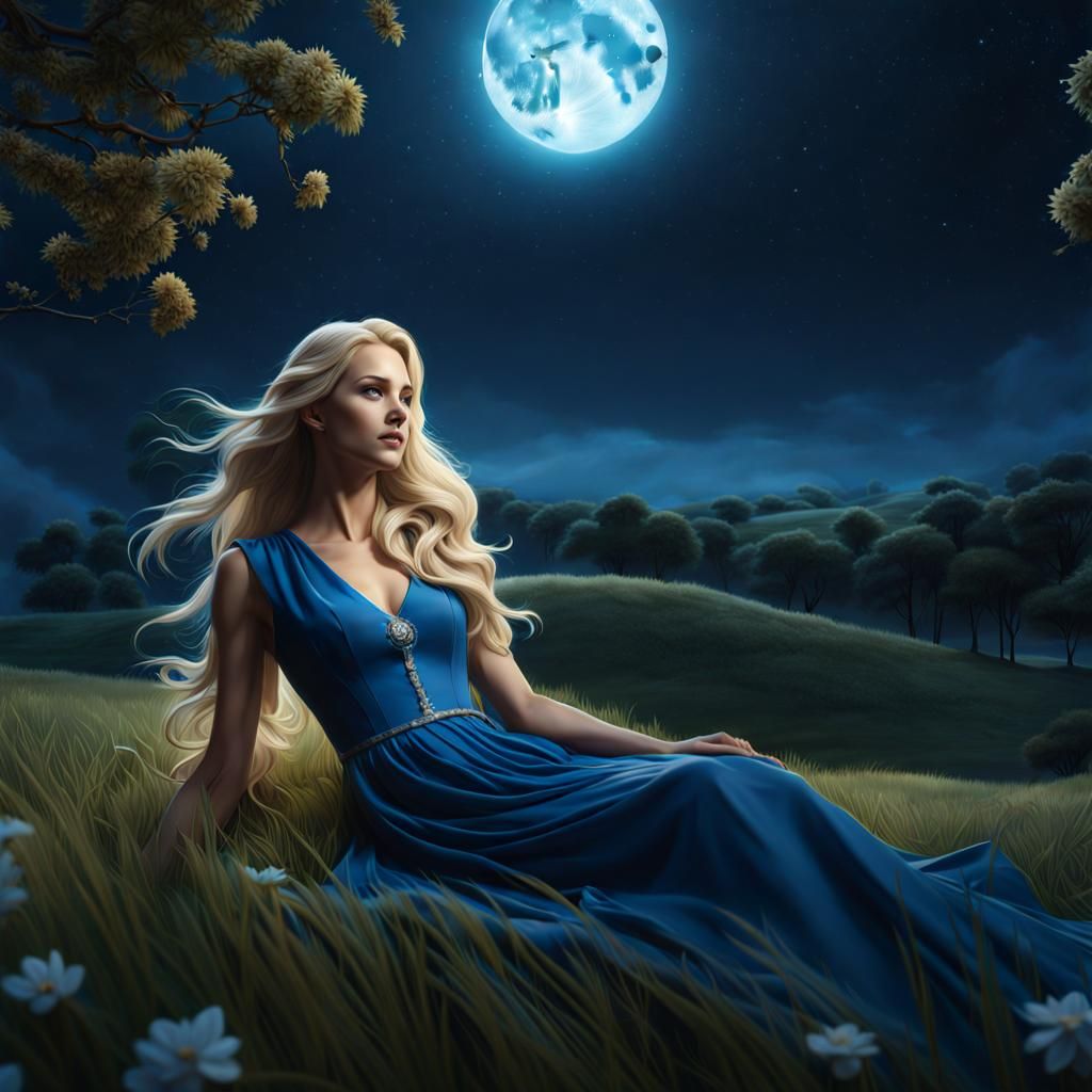 Blonde Woman under Moonlight: Fantasy Concept Art