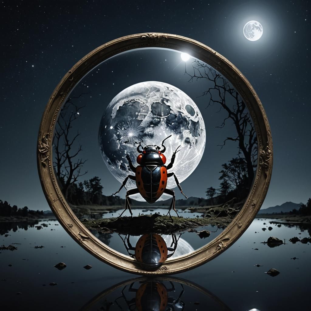 Full Moon Reflected with Insect