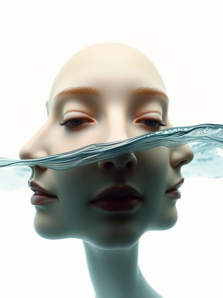 Oblique Face Inside Waves Double Exposure