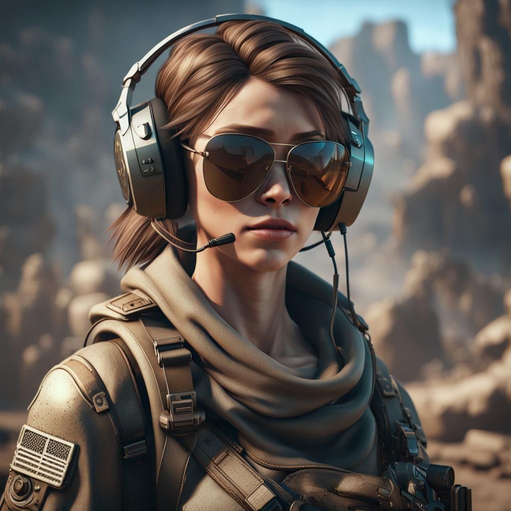 Girl Gamer in War Zone: 3D Cinematic Render