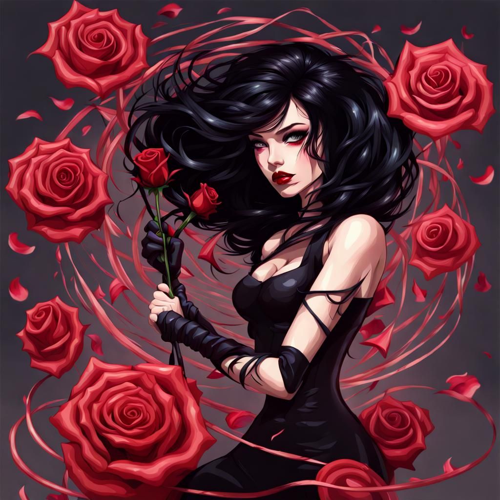 Gothic Pinup with Rose Whip in Dreamcore Style